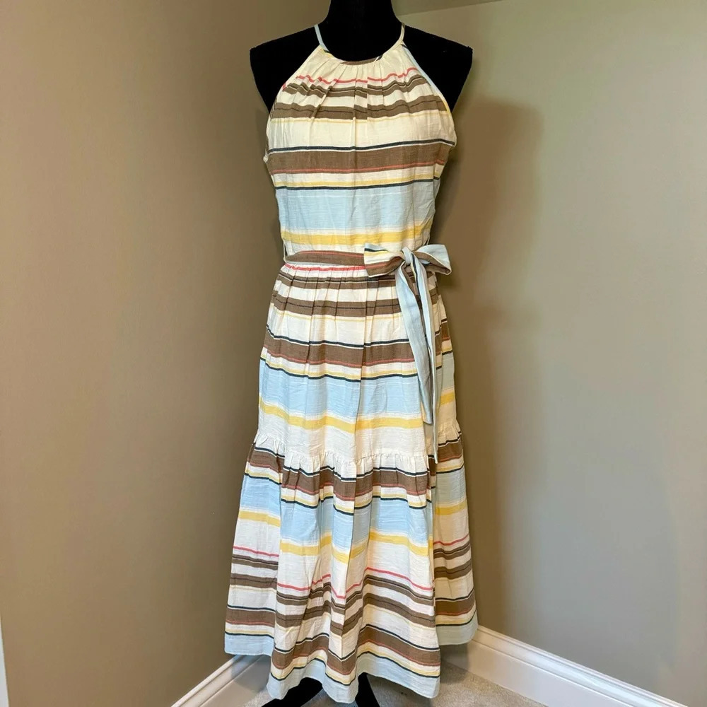 DKNY Cotton‎ Halter-Neck Midi Belted Dress
Ivory / Multicolor size 2 NWT